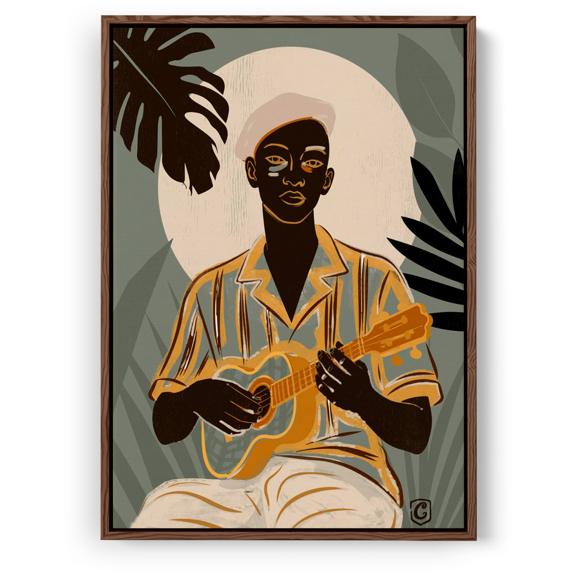 Tropical Man Playing Ukulele