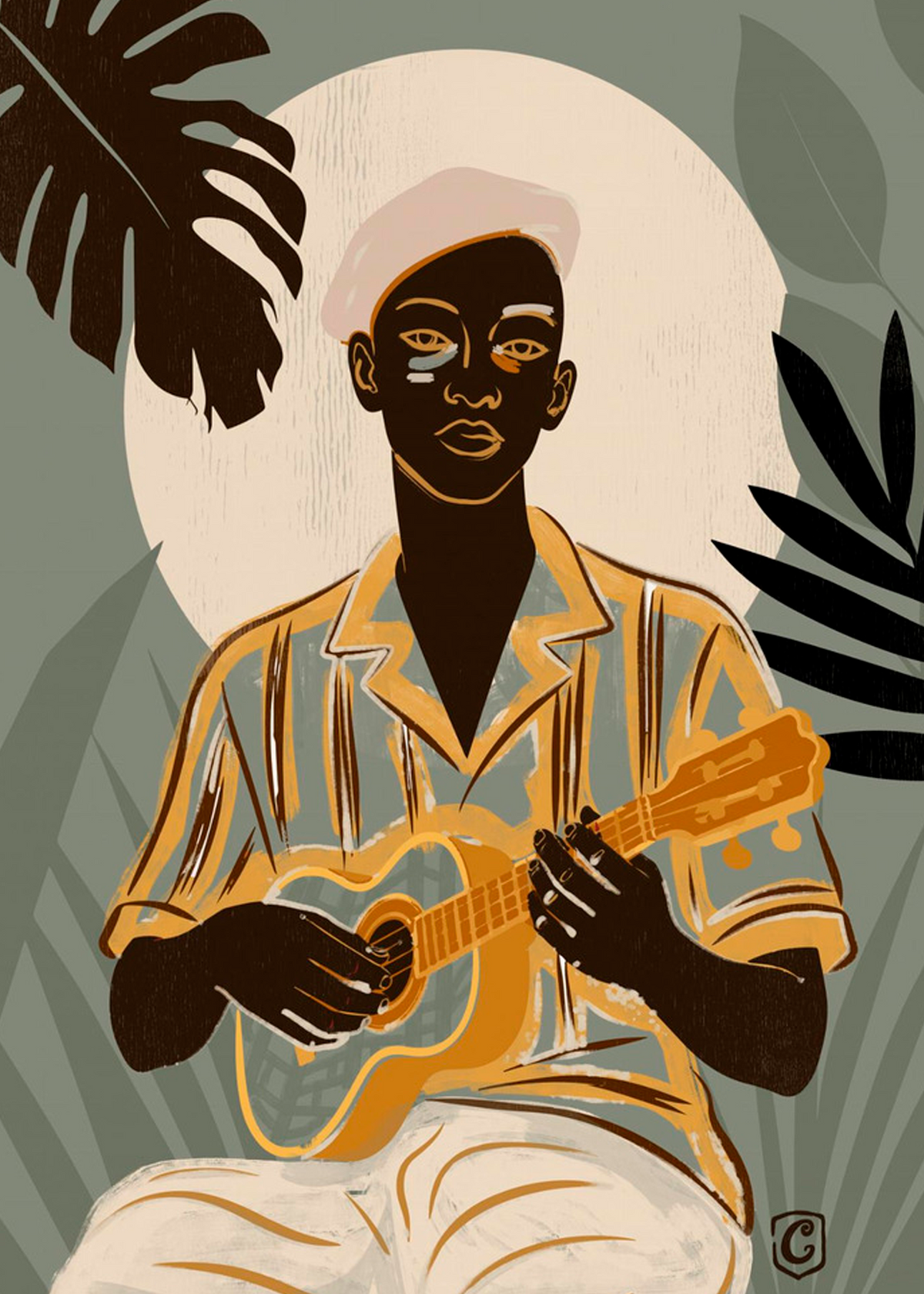Tropical Man Playing Ukulele
